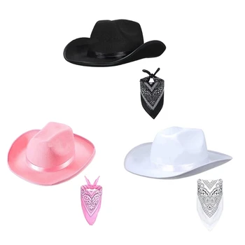 Западная Ковбойская шляпа Комплект для взрослых Ковбойская шляпа и Модный Шарф-Бандана