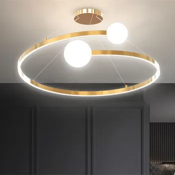 Скандинавский современный кольцевой потолочный светильник, светодиодный для столовой, гостиной, магазина, стеклянный шар, потолочный светильник, Золотой светильник для спальни