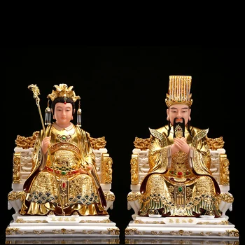Набор 2P высококачественный нефрит, позолоченная статуя Будды Ю ХУАН ДАДИ, ДОМАШНЯЯ святыня, святой покровитель, благословляющий семью, Безопасность, Здоровье, ХОРОШИЙ ВНЕШНИЙ ВИД