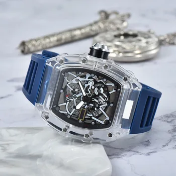 Прозрачный безель RM, светящиеся многофункциональные мужские часы лучшего бренда класса люкс с автоматическим управлением, хрустальные мужские часы качества AAA
