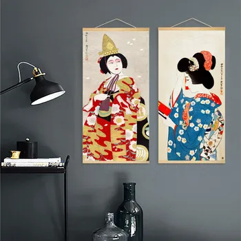 Японский Укие для украшения плакатов и принтов на холсте из массива дерева, Подвесной Свиток, Настенное искусство, домашний декор