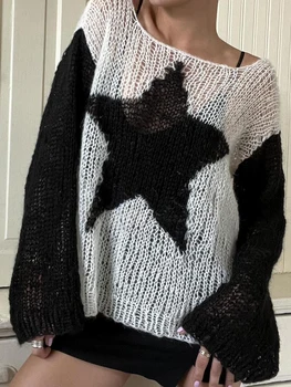 Женские толстовки со звездным принтом, пуловер в стиле пэчворк с круглым вырезом, топ, повседневная футболка большого размера, модная одежда