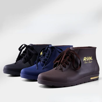 2023 Мужские модные непромокаемые ботинки из ПВХ, непромокаемые ботильоны на шнуровке, водонепроницаемая мужская водонепроницаемая обувь, Резиновые сапоги, нескользящие