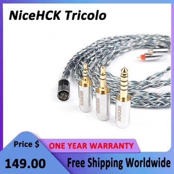 NiceHCK Трехцветный Флагманский кабель для наушников HiFi 7N с Серебряным покрытием OCC + Графен OCC 3-в-1 Съемный Штекер 2Pin MMCX для MK4 Bravery