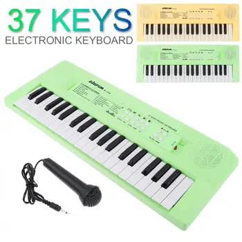 37 Клавиш, Электронная клавиатура, Пианино, Цифровая музыкальная клавиатура с микрофоном, Детский подарок, Музыкальное просвещение, Желтый и зеленый