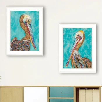 Холст, плакат с изображением Пеликана, 2 предмета, Украшение дома, Абстрактная картина с Птицами, Настенное художественное изображение, Модульная рамка для гостиной