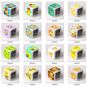 Будильник Pokemon Pikachu Q Edition Пикачу Маленькая мудрость Детский подарок Студенческий подарок Меняющий цвет Будильник Квадратные часы