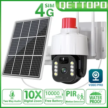 Qettopo 5MP 4G Солнечная камера Встроенный Аккумулятор PIR Обнаружение Движения Наружное Видеонаблюдение PTZ WIFI Камера V380 PRO