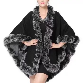 Осень-Зима, Новый стиль, две стороны, можно носить воротник из искусственной шерсти, Модное высококачественное пончо для отдыха, женские накидки, серые плащи