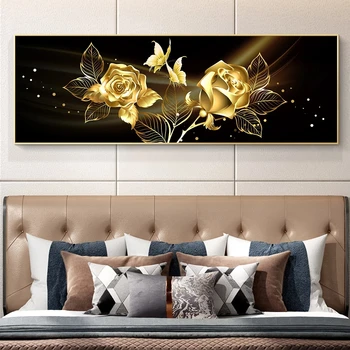 Абстрактная картина на холсте с золотым цветком, современные плакаты на скандинавскую тему и принты, настенная живопись для украшения дома в гостиной