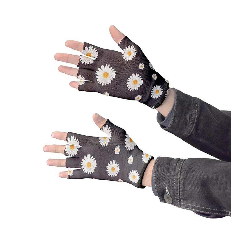 1 пара вязаных перчаток без пальцев, зимние теплые перчатки с сенсорным экраном, перчатки на половину пальца с забавным принтом, противоскользящие Унисекс