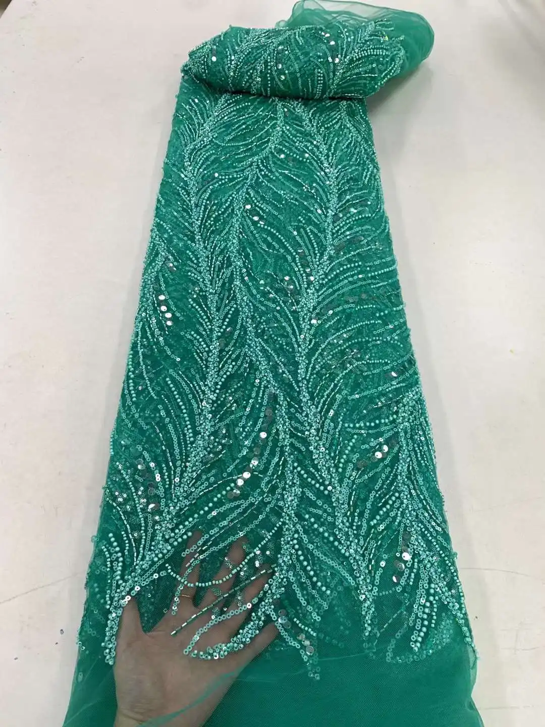 2023 Роскошная французская тюлевая сетка, вышивка пайетками и бисером ручной работы, Африканская Нигерийская кружевная ткань для пошива свадебных платьев