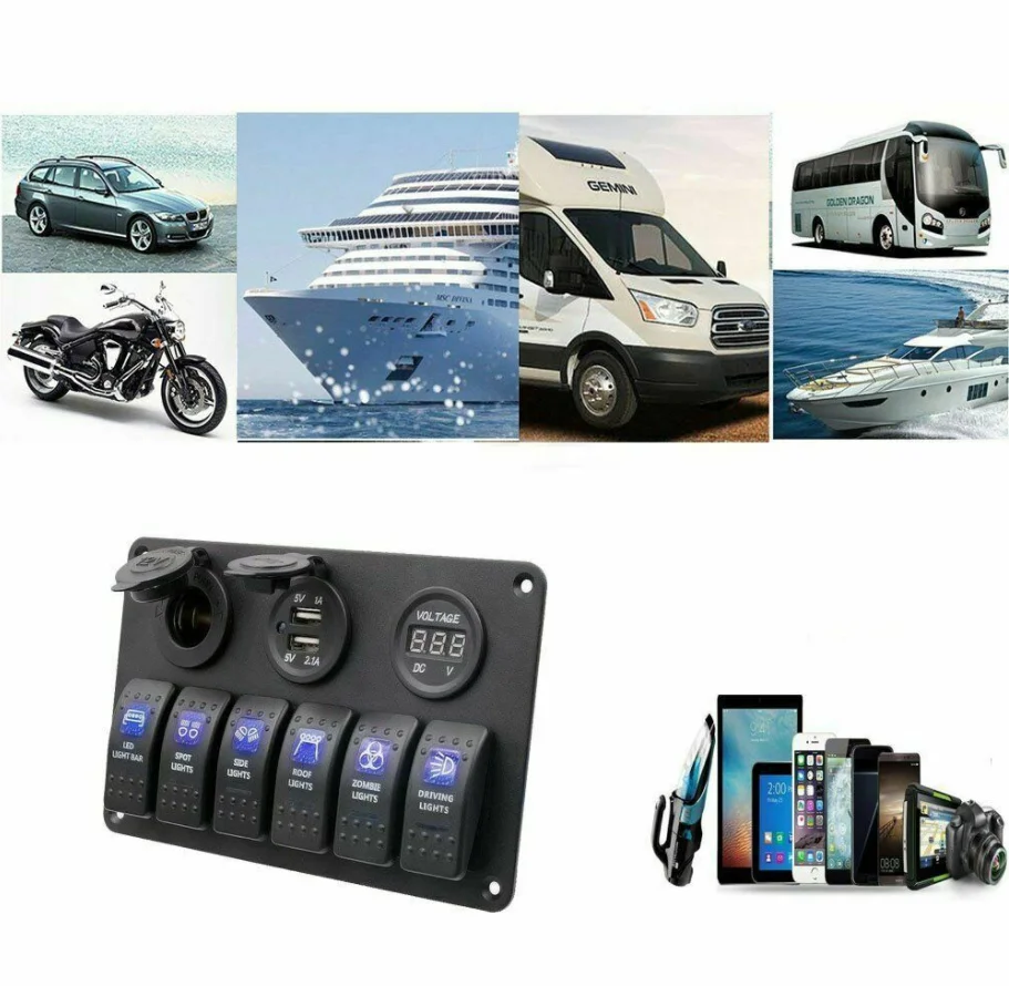 ELING Marine Лодка Кулисный переключатель на 6 групп, панель светодиодного дисплея напряжения 5 В 3.1A, USB зарядное устройство + прикуриватель для грузовика, лодки, автомобиля