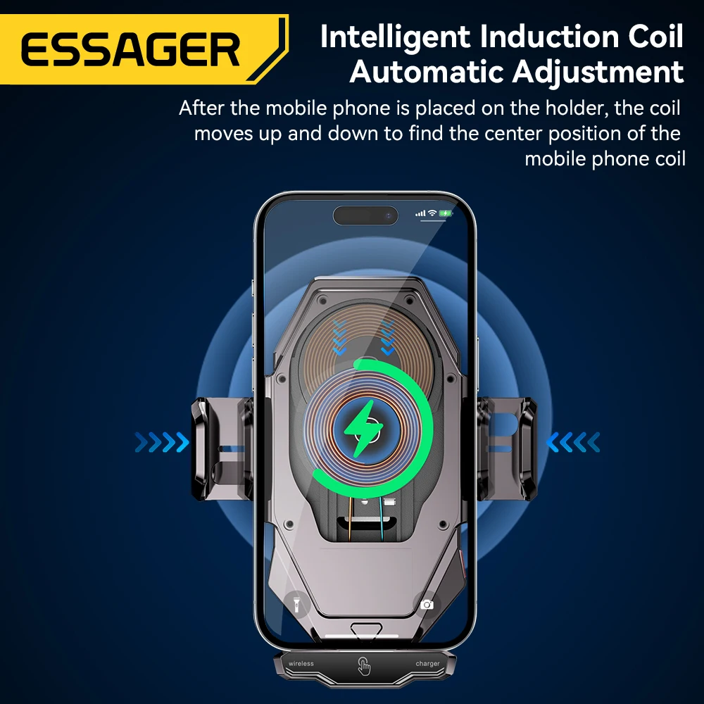 Essager 15 Вт Беспроводное QI зарядное устройство 360 ° Автомобильный держатель для телефона с вентиляционным отверстием для iPhone Samsung Xiaomi Индукционная станция быстрой зарядки