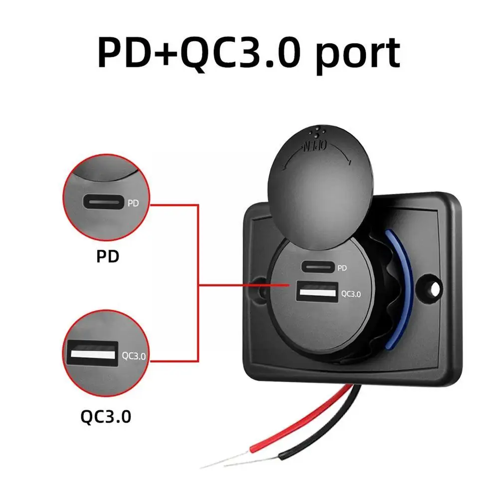 Двойная быстрая зарядка 3,0 12 В/24 В Разъем USB Зарядное устройство PD Зарядное устройство Адаптер питания Type-C Зарядное устройство Автомобильное водонепроницаемое L4N9