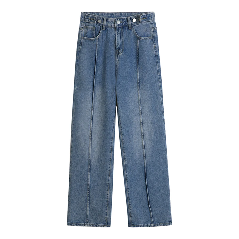 Женские Осенне-зимние Синие Винтажные джинсы с высокой талией, Повседневные Мешковатые широкие брюки, Модные уличные прямые джинсовые брюки для уборки