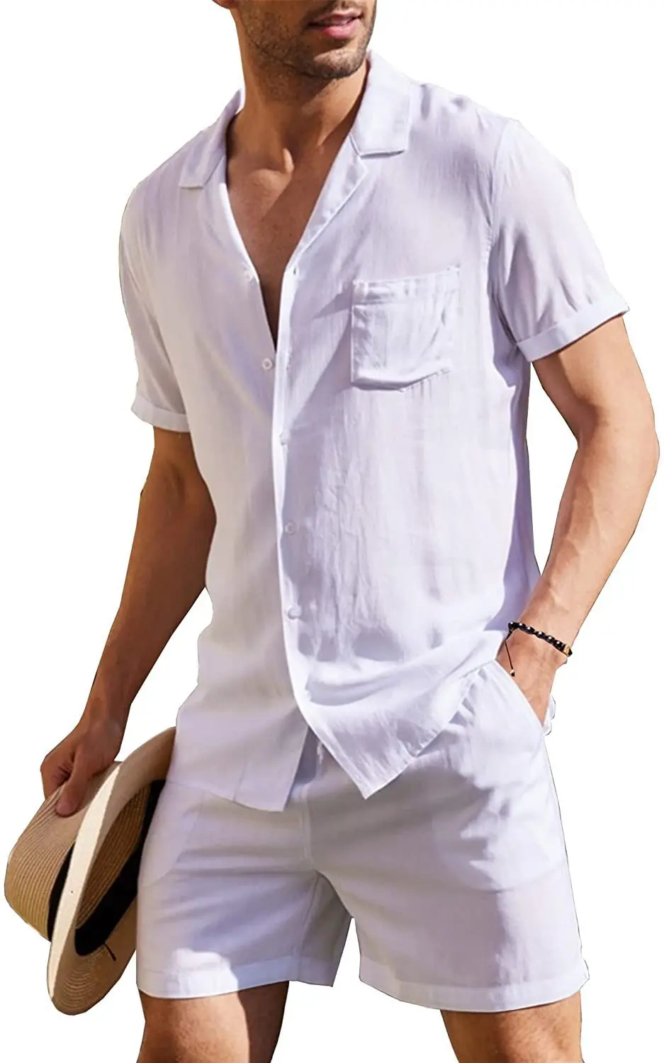 Летние спортивные шорты с коротким рукавом, комплект из двух предметов, Свободная повседневная мужская рубашка