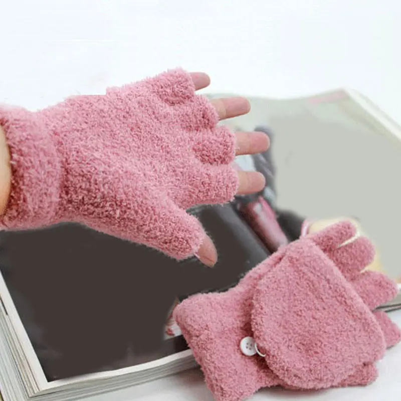 Мягкие перчатки с полупальцами из кораллового флиса Для Мужчин И женщин, зимние Теплые плюшевые перчатки, Откидная водительская перчатка с полупальцами, Толстые Варежки