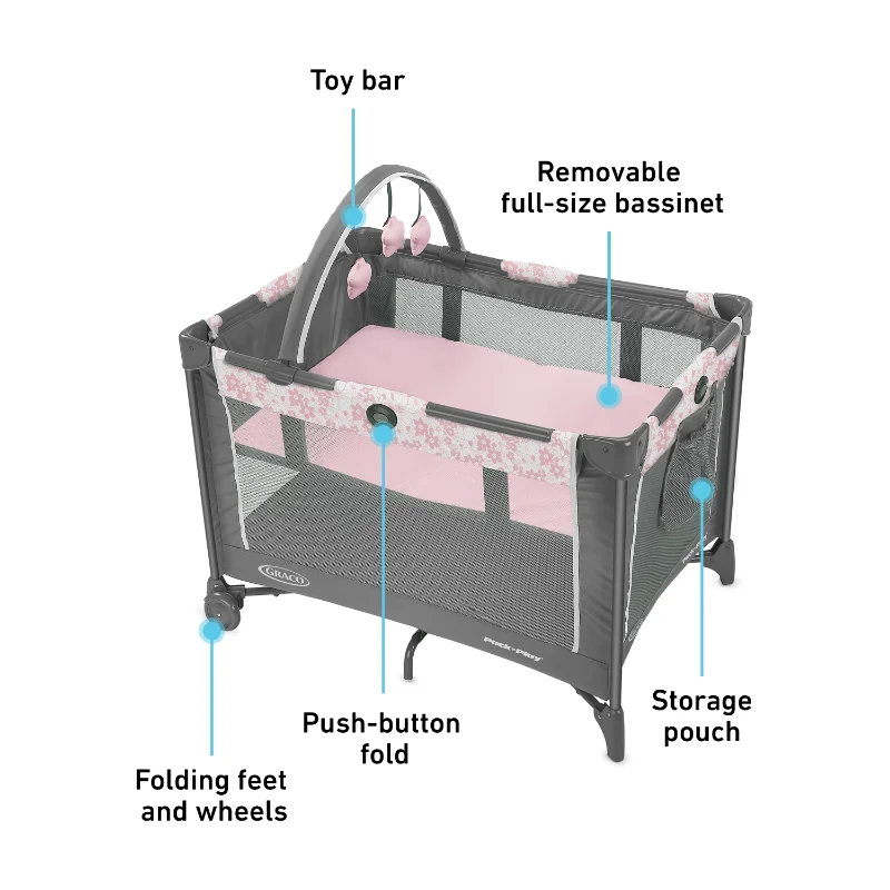 Основание и каркас детской кровати Baby Playard, люлька, складывающаяся для удобства установки и демонтажа, складные ножки и колеса