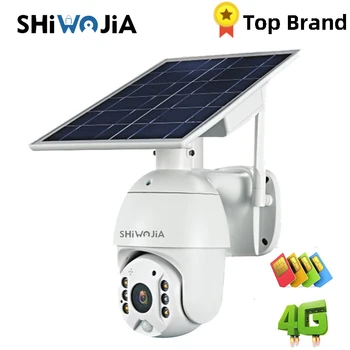 SHIWOJIA 4G/WI-FI Версия 1080P HD Солнечная Панель Камера Наружного Наблюдения Умный Дом Сигнализация Длительного ожидания для Фермы Ранчо Лес