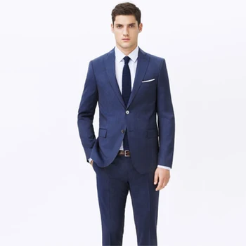 Костюмы для мужчин, сшитые по индивидуальному заказу, классические синие костюмы на заказ, свадебные смокинги на заказ (пиджак + брюки + Галстук + клетка) 13102101