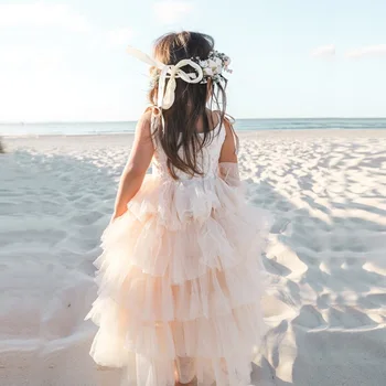 Летнее платье для маленьких девочек, детское платье Принцессы на День Рождения, Кружевная пачка-слинг, Свадебные детские платья, Винтажная одежда с цветочным рисунком