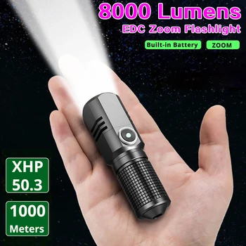 8000LM Мини XHP50 светодиодный Фонарик Масштабируемый USB-C Перезаряжаемый Фонарик Мощный EDC Карманный Светильник Водонепроницаемый 3 Режима Ручной Светильник