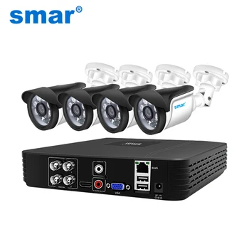 Smar CCTV Камера Комплект Системы Безопасности 4CH 720P/1080P AHD Комплект камеры 5 в 1 Гибридный Видеорегистратор Водонепроницаемая Камера Ночного Видения Сигнализация по электронной почте