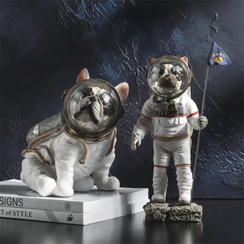 Статуэтка собаки-астронавта из смолы, фигурки животных, Космонавт, бульдог, Художественная скульптура, модель, художественное ремесло, аксессуары для украшения дома