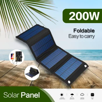 200 Вт Солнечная панель Водонепроницаемый Складной USB-порт Открытый Кемпинг Рыбалка Портативная Солнечная батарея Зарядка Резервное питание Подзарядка