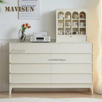 Комод из массива дерева в Скандинавском Стиле, Мебель для гостиной, Современный минималистичный шкаф для хранения на кухне, Белый деревянный Буфет
