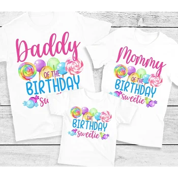Одежда для вечеринки в стиле конфет на день рождения, милые одинаковые футболки для всей семьи, Именинница из Конфетной страны, мама, папа, бабушка... Белый