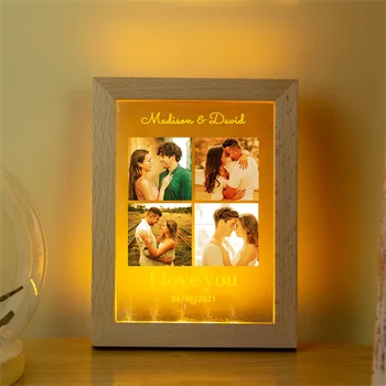Индивидуальная фоторамка для влюбленных, ночник, Персонализированные фотографии, Акриловая светодиодная лампа с питанием от USB, пара, юбилей, подарки на День Святого Валентина