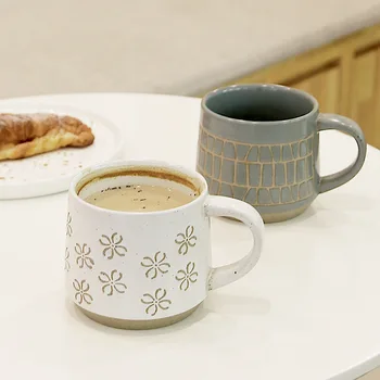 Керамическая кофейная чашка в стиле ретро, керамическая крупнотоннажная кружка из грубой керамики, чашка для домашнего завтрака, офисная чашка, японская чашка
