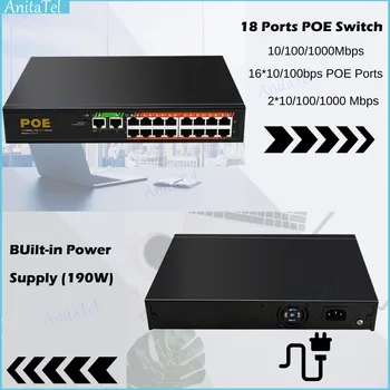 Коммутатор POE 1000 Мбит/с Коммутатор Ethernet Гигабитная сеть 16 Портов PoE + 2 Порта UpLink 52 В Мощность для IP-камеры/Wifi-маршрутизатора Высокого Качества