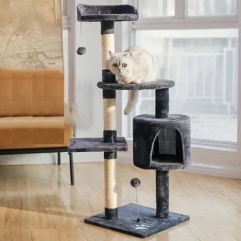 Домик на дереве для кошки, мягкая насесточка для котенка, 4-слойная платформа-башня для больших кошек, Прыгающая Уютная Корзиночная мебель
