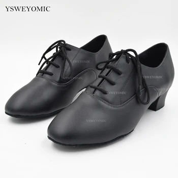 2021 Мужская Танцевальная обувь В стиле Черной Кожи на 1,5-дюймовом каблуке Для бальных танцев, Сальсы, латиноамериканских танцев Для мужчин