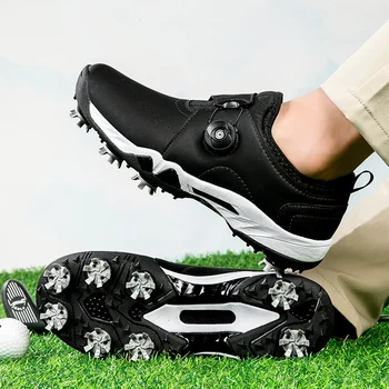 Новая трендовая мужская обувь для гольфа, кожаные Черные спортивные кроссовки, Женские дизайнерские шипы, Мужская нескользящая обувь для гольфа, Женская обувь для ходьбы