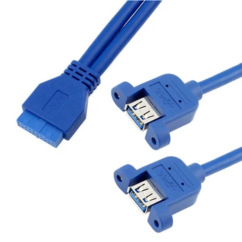 19-контактный разъем для подключения кабеля с двумя разъемами USB 3.0 A Материнская плата 20P USB-2 USB3.0 Кабель-разветвитель с отверстиями для винтов