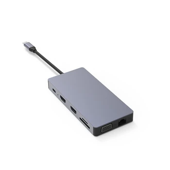 Blueendless Концентратор Type C 12 in1 USB3.0 2xHDMI-Совместимый разветвитель Rj45 VGA PD