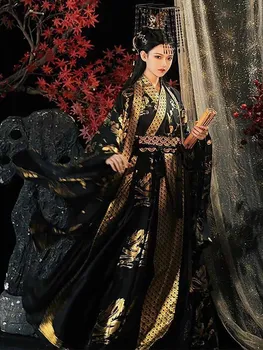 Женское платье Hanfu в китайском стиле, Древний Традиционный Бронзовый костюм Королевы Hanfu на Хэллоуин, костюм для Косплея, Черный Hanfu, комплект из 3 предметов, Большие размеры XL
