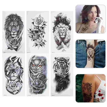 6 Листов Водонепроницаемых татуировок, наклейка с поддельной черной отделкой, Нежные наклейки, наклейки для татуировок, Тело Взрослого Человека-тигра