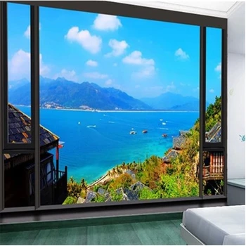 beibehang фотообои стереоскопические настенные рельефы с морским пейзажем минималистичная современная спальня, гостиная 3D настенные обои