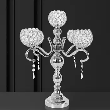 Элегантный Серебряный Хрустальный 5-рычажный держатель для канделябров, центральные элементы декора свадебного стола