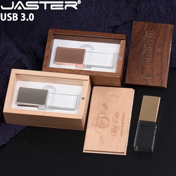 Креативный Свадебный подарок для фотосъемки, флэш-накопитель USB 3.0, 128 ГБ, Деревянная коробка, флеш-накопитель, 64 ГБ, Хрустальная карта памяти, 32 ГБ, Золотой Логотип на заказ