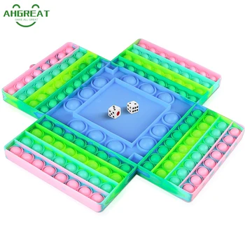 Шахматная доска для 4 игроков, игрушки-непоседы с 2 кубиками, Сенсорная поп-игра с пузырьками большого размера для детей и взрослых, Поппер с пузырьками для аутизма