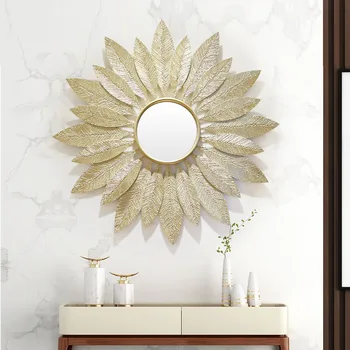 Креативное украшение на стену от солнца, ресторанный светильник, роскошное входное зеркало из кованого железа, обеденный фон, декоративное зеркало