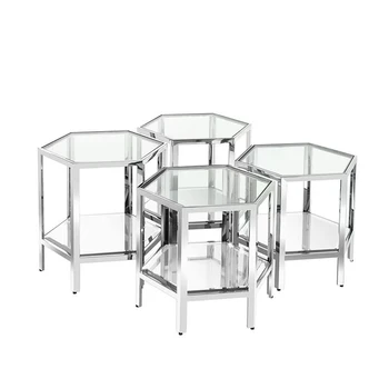 Легкий роскошный журнальный столик из закаленного стекла комбинированная гостиная шестиугольный геометрический журнальный столик из нержавеющей стали угловой стол