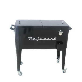 Черный сундук со льдом на колесиках, переносная тележка-холодильник для напитков для вечеринки в Патио на колесиках