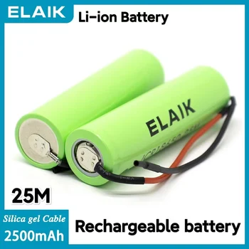 ELAIK 6 шт., Новая оригинальная литиевая батарея 18650 3,7 В 2500 мАч, Высокопроизводительная цифровая батарея, 25 М Розетка